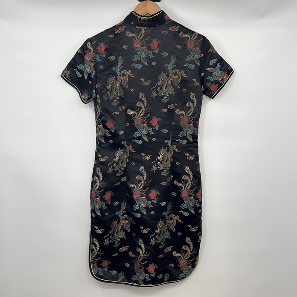 Yi Fang Dress Womens 36 Black Dragon Phoenix Chinese Traditional Short Sleeve - Picture 8 of 12